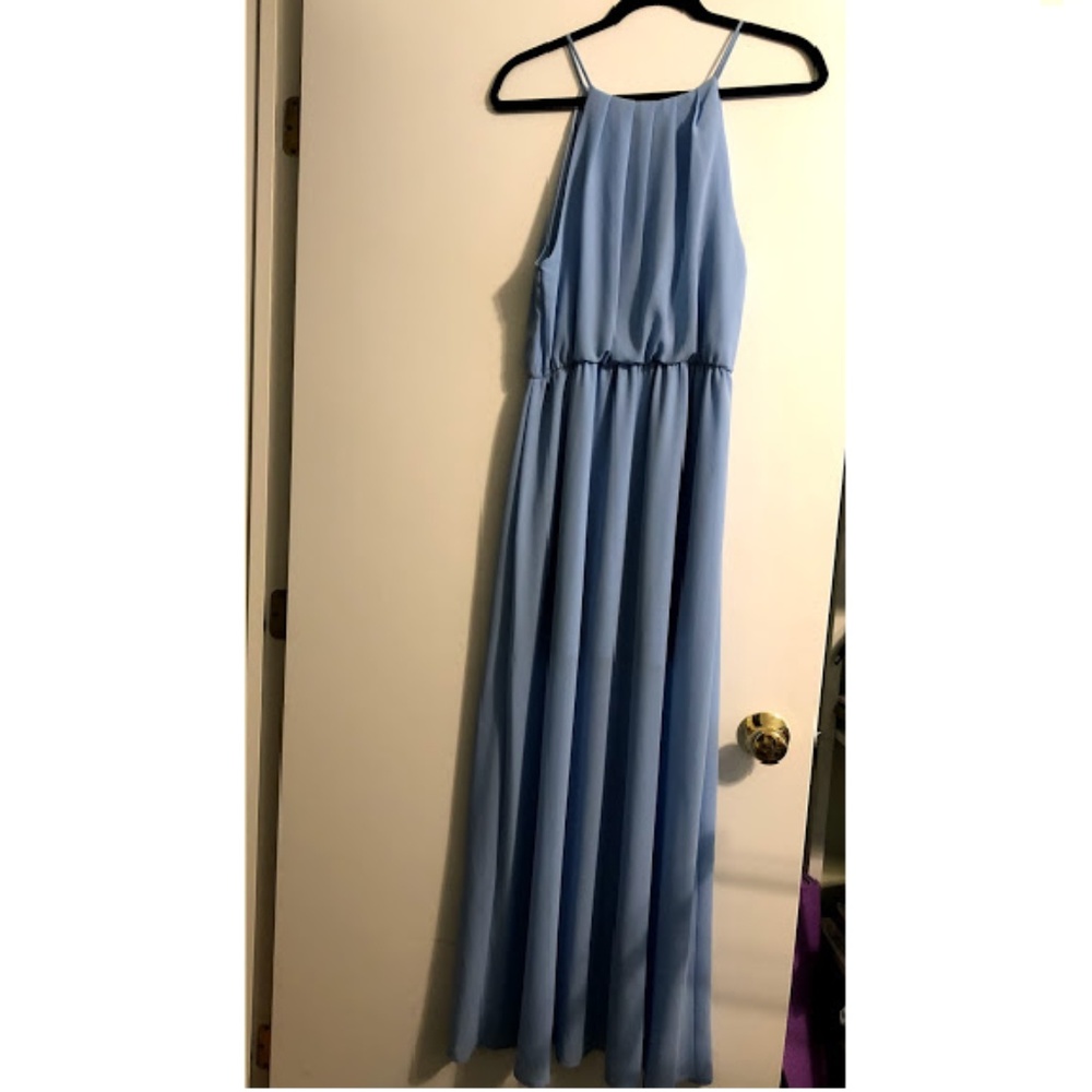 Sleeveless Blue Maxi Dress with Chiffon Overlay